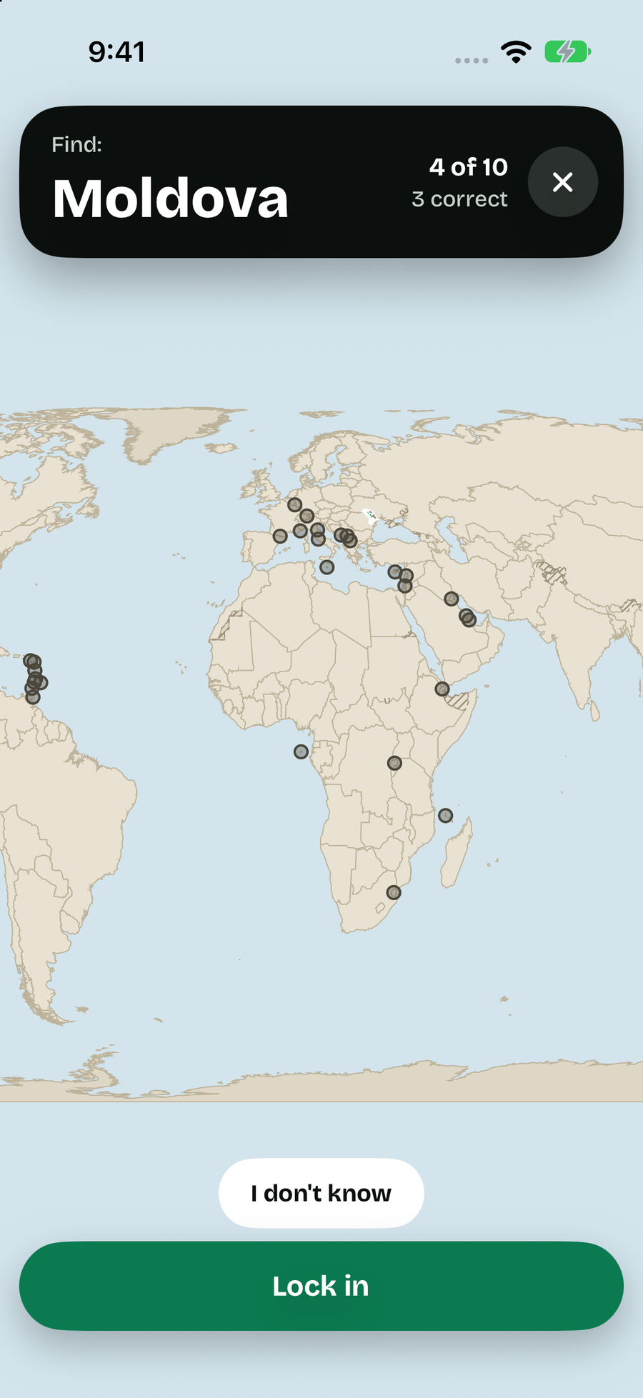 Round screen: Find Moldova with Lock in button
